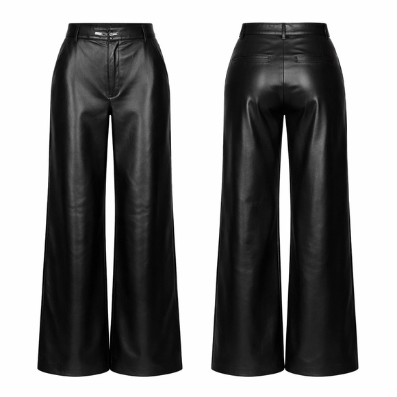 Boa Pants - BOA | Black Faux Leather Wide Leg Trousers | Size L | NWT